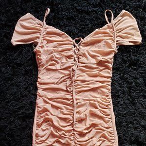 Ruched Bodycon Sexy Pink Mini Dress - Sz M